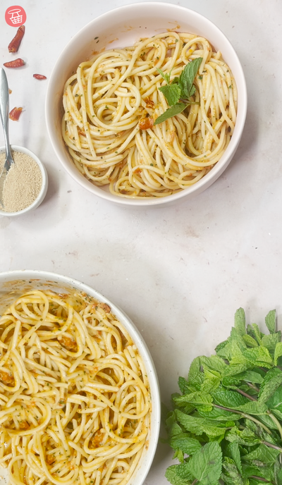 Spaghetti, tomates séchées & menthe