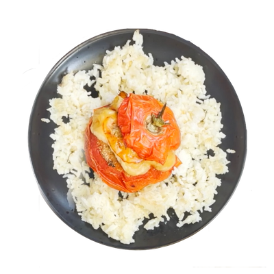 Tomates farcies, riz cuit au four