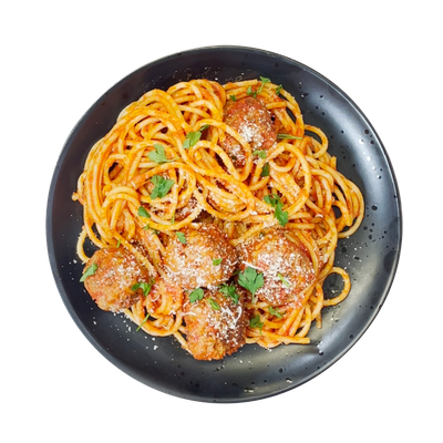 Polpettes, sauce tomate & spaghetti
