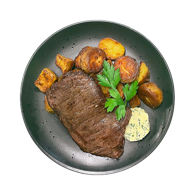 Steak & pommes de terre rôties (et son beurre persillé)