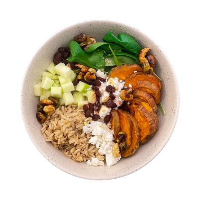 Buddha Bowl automnal : riz complet, patate douce, cranberries